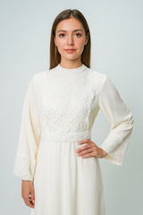 Maxi Dress with Intricate Lace Bodice, Cuff & Hem Detailing