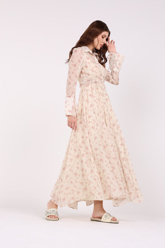 Floral Print Maxi Dress\ ناتسف يسكام رضخأ عوبطم ةوهزلاب