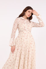 Floral Print Maxi Dress\ ناتسف يسكام رضخأ عوبطم ةوهزلاب