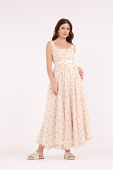 Floral Print Maxi Dress\ ناتسف يسكام رضخأ عوبطم ةوهزلاب