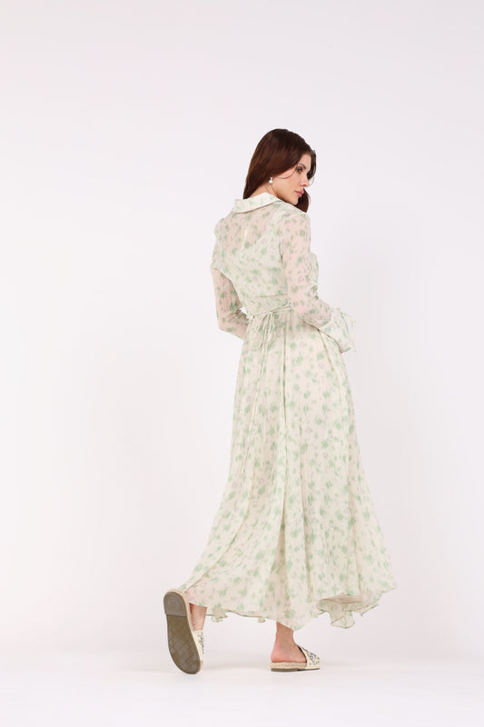 Floral Print Maxi Dress\ ناتسف يسكام رضخأ عوبطم ةوهزلاب