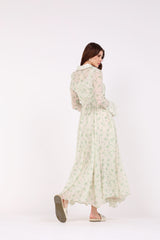 Floral Print Maxi Dress\ ناتسف يسكام رضخأ عوبطم ةوهزلاب