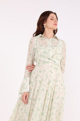 Floral Print Maxi Dress\ ناتسف يسكام رضخأ عوبطم ةوهزلاب
