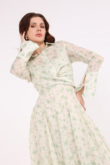 Floral Print Maxi Dress\ ناتسف يسكام رضخأ عوبطم ةوهزلاب