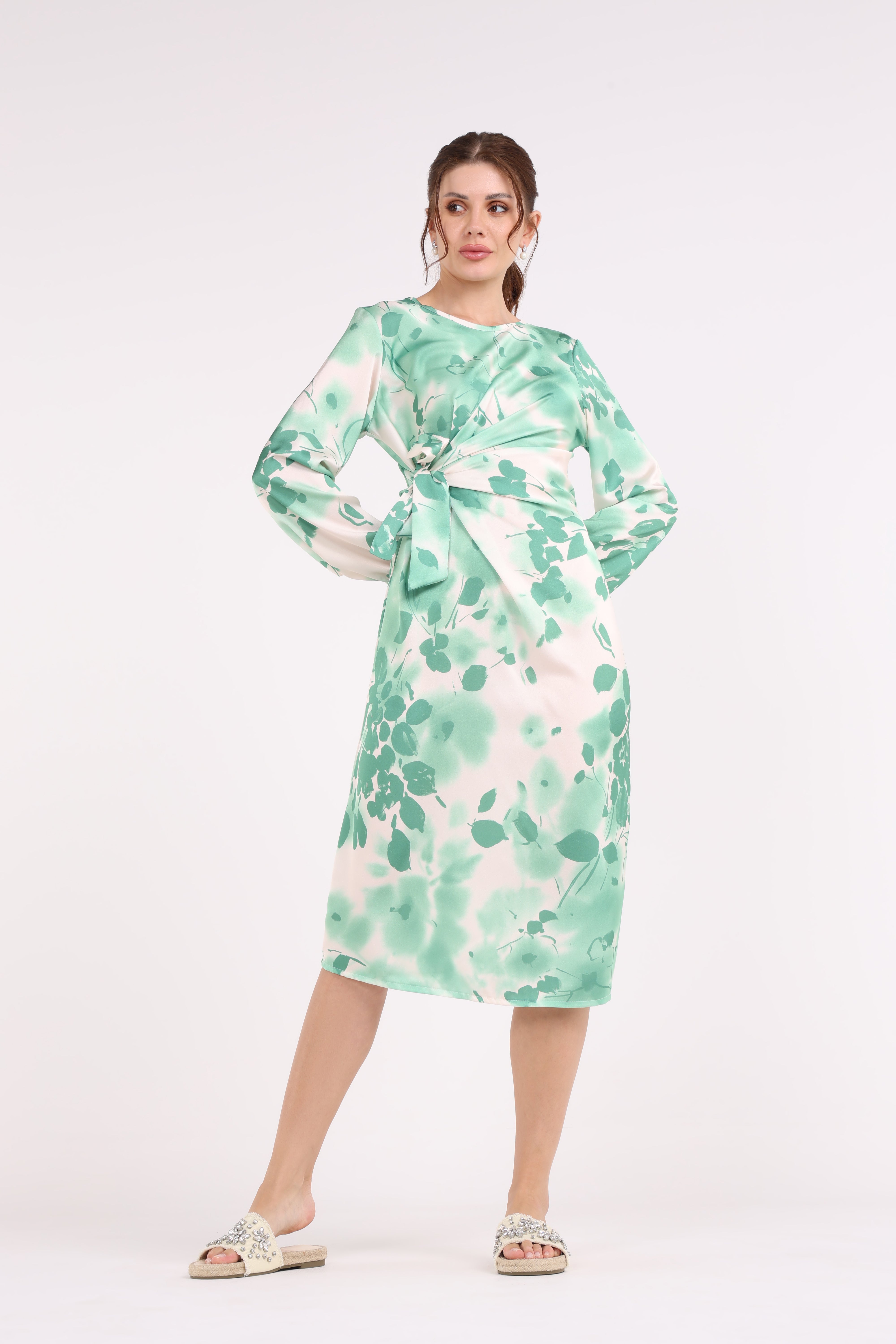 Leaf print wrap dress hotsell