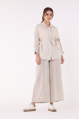 2402085-Belted Buttoned Solid Shirt