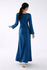 Draped Satin Maxi Dress with Handcrafted Embellished Cuffs