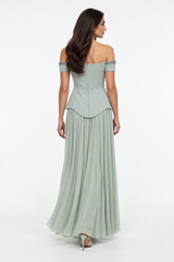 Embellished Cold-Shoulder Pleated Dress