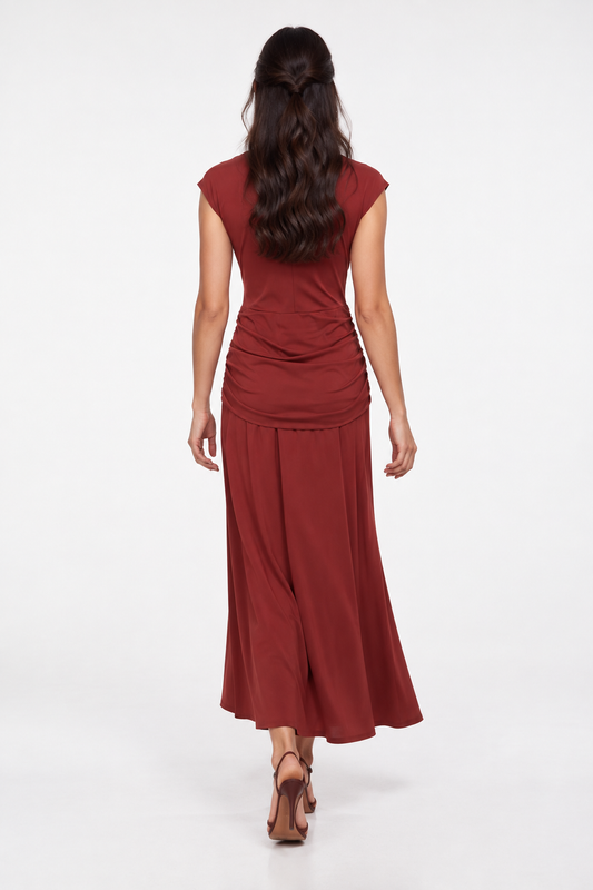 Twist-Drape Ruched Maxi Dress