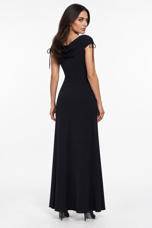 Embellished Draped Neck A-Line Maxi Dress