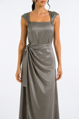 Satin Wrap-Effect Dress with Side Tie