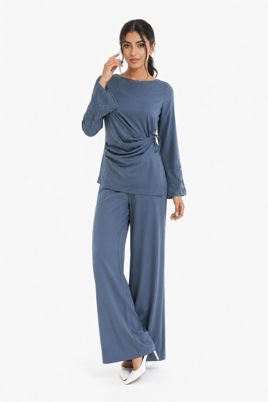 Embroidered Draped Blouse