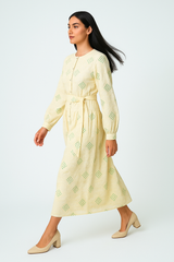 Elegant Embroidered Maxi Dress with Sequins & Belt