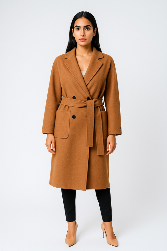 Women’s Double-Breasted Belted Long Coat