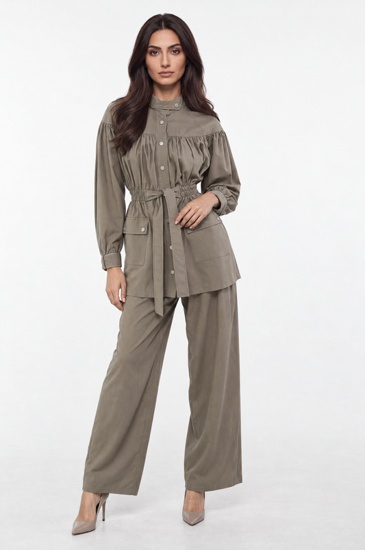 Chic Gathered Belted Utility Jacket