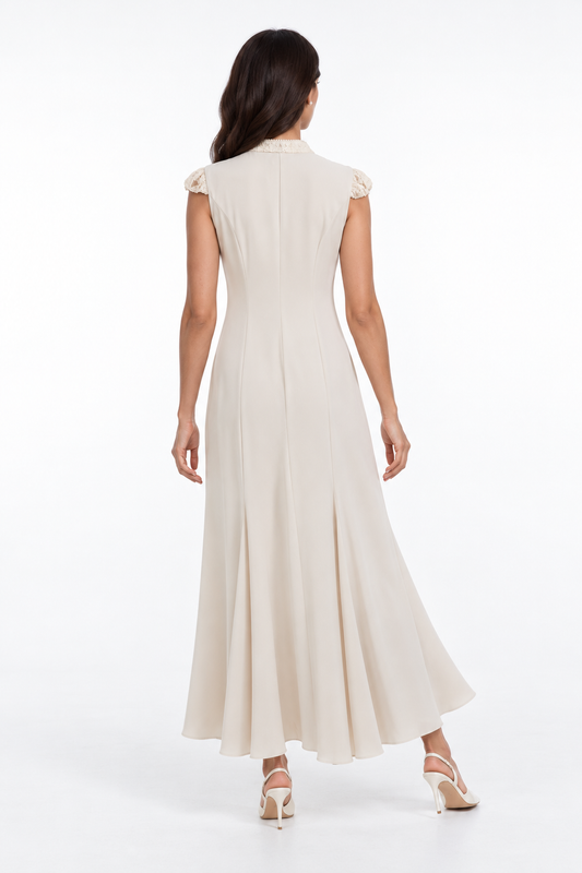 Lace Yoke Cut-Out Maxi Dress