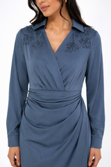 Embellished Collar Draped Maxi Dress