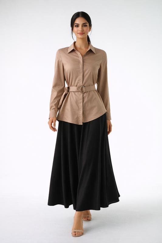 Belted Tailored Cotton Shirt