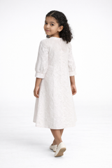 Girls Textured A-Line Dress with Corded Lapel Collar