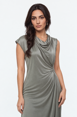 Asymmetric Draped Cowl Neck Maxi Dress