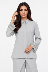 Embellished Cuff High-Low Shirt