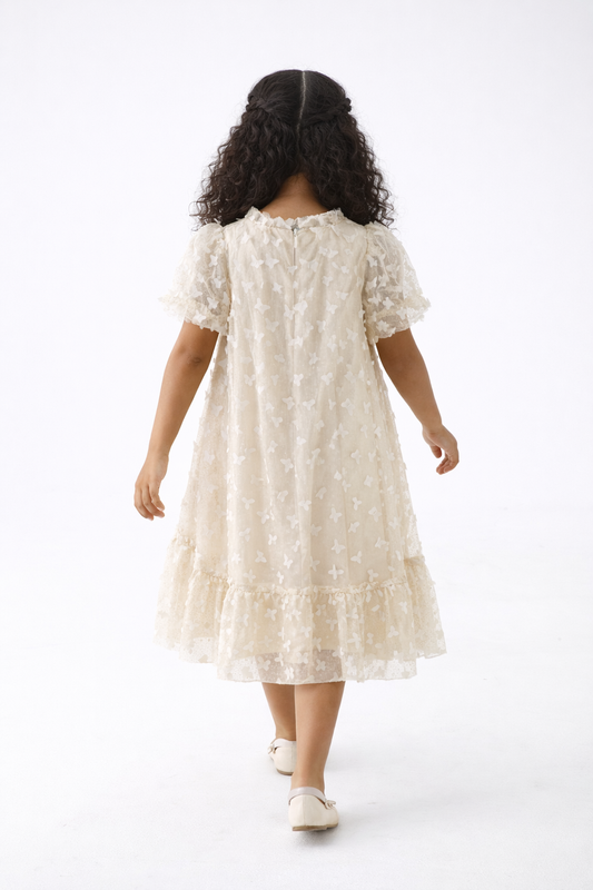 Girls Butterfly Textured Tulle Dress