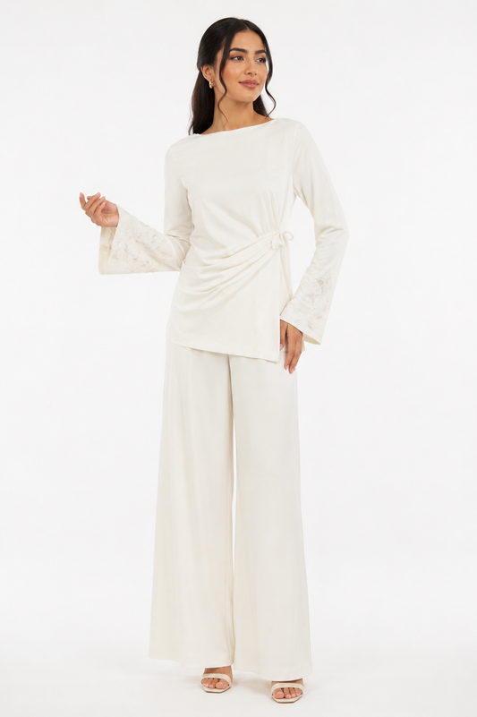 Embroidered Draped Blouse
