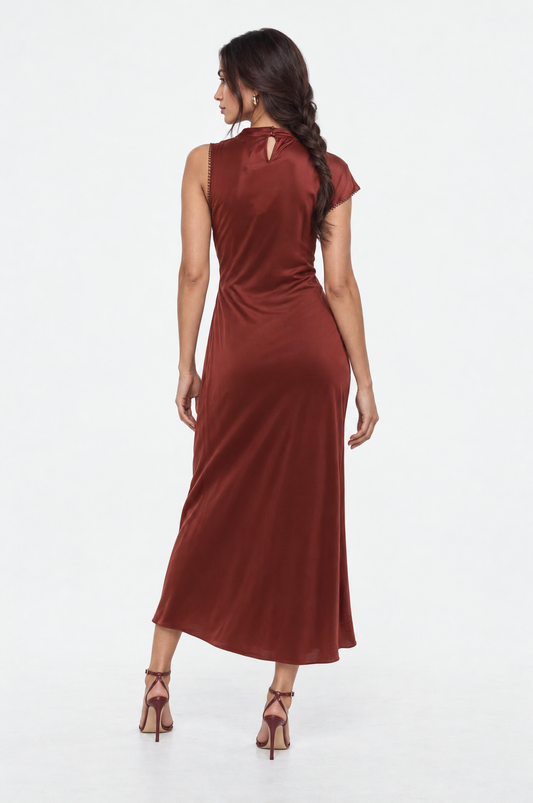 Asymmetric Draped Cowl Neck Maxi Dress