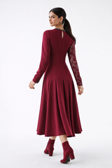 Embellished Lace-Sleeve Maxi Dress