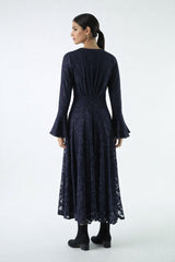 Embellished Lace Maxi Dress with Bell Cuffs