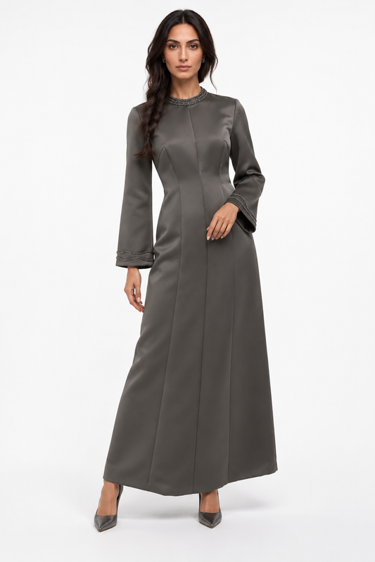 Satin Sculpted A-Line Maxi Dress