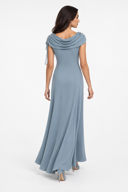 Embellished Draped Neck A-Line Maxi Dress