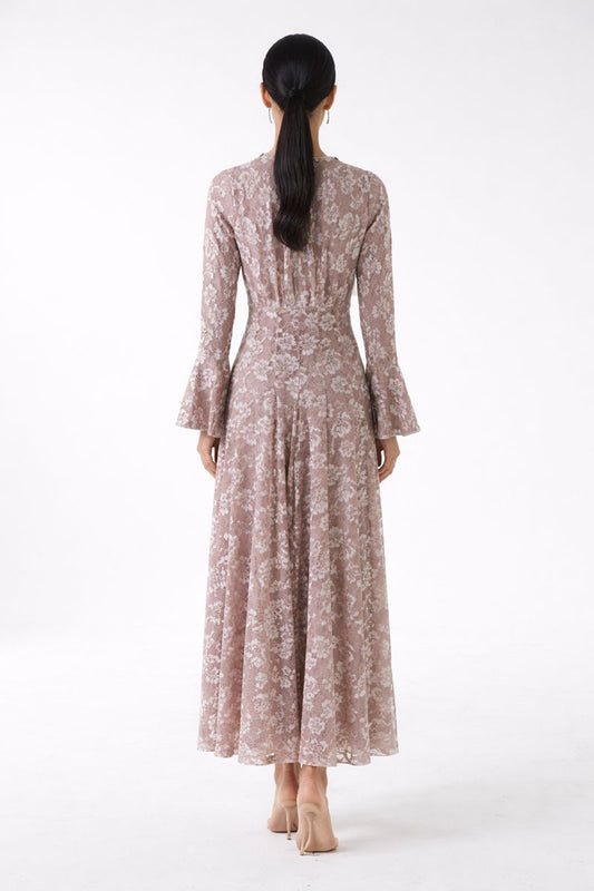 Embellished Lace Maxi Dress with Bell Cuffs