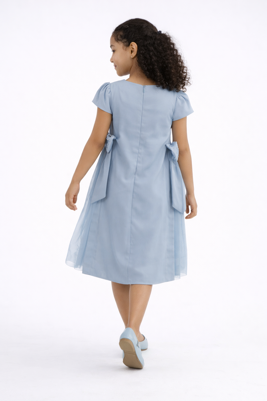 Girls Elegant Bow Detail Dress with Cap Sleeves