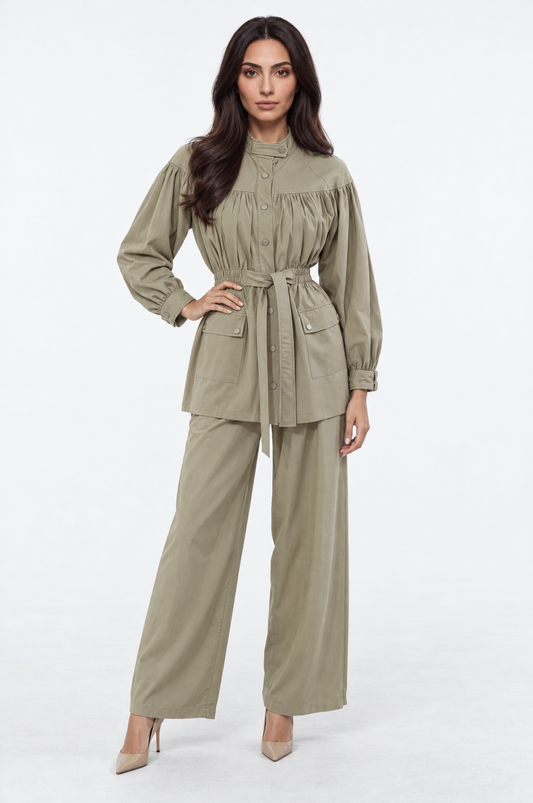 Chic Gathered Belted Utility Jacket