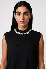 طقم مكون من قطعتين بتصميم مكسّر (فستان بلا أكمام + كارديغان)