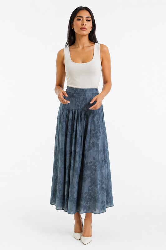 Floral Textured Gathered Midi Skirt