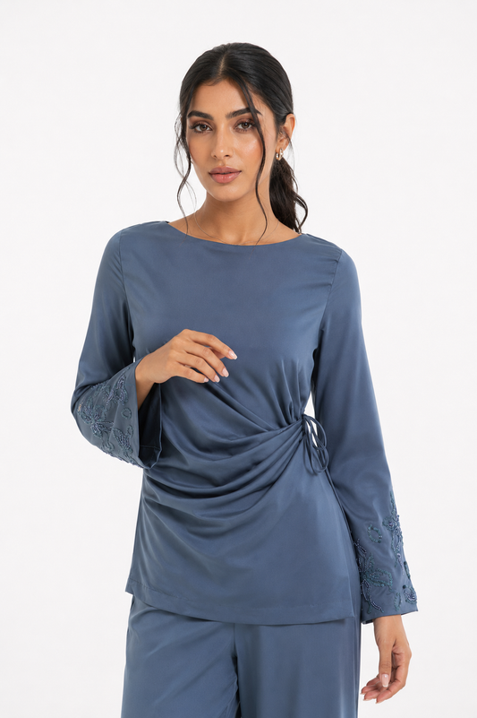 Embroidered Draped Blouse