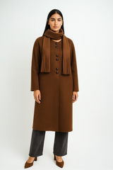 Women’s Long Coat with Matching Fringe Scarf