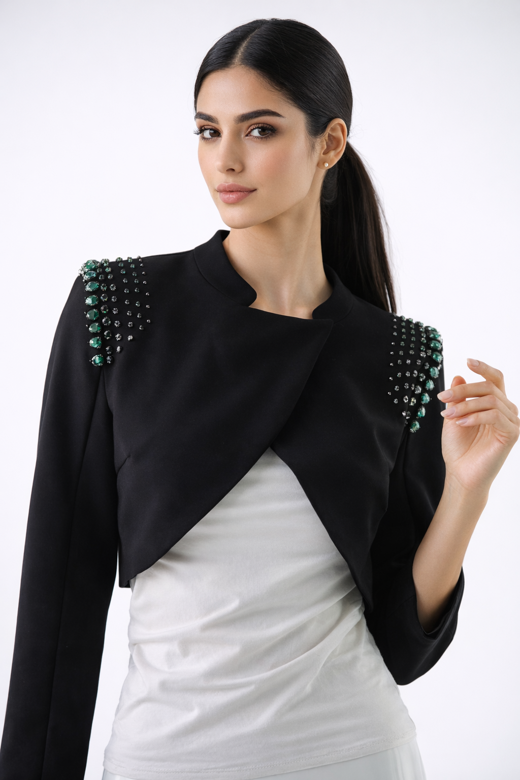 Embellished Cropped Overlay Jacket