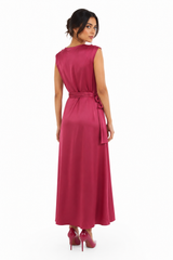 Satin Wrap-Effect Dress with Side Tie