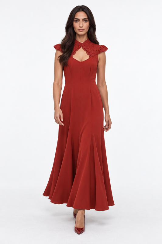 Lace Yoke Cut-Out Maxi Dress