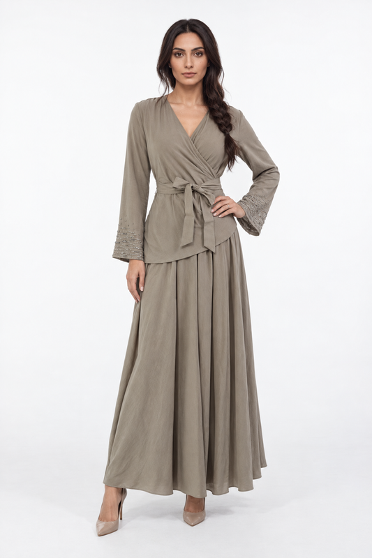 Embellished Wrap-Effect Maxi Dress
