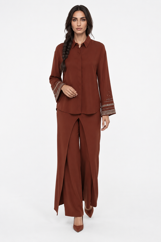 Draped Overlay Wide-Leg Pant