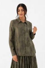 Embellished Collar Floral Textured Shirt