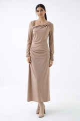 Asymmetric Gathered Maxi Skirt