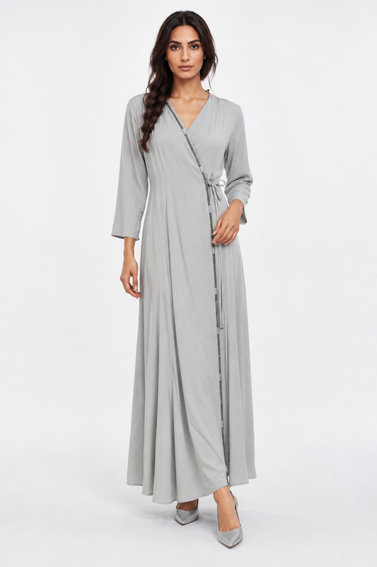Embellished Wrap-Style Maxi Dress