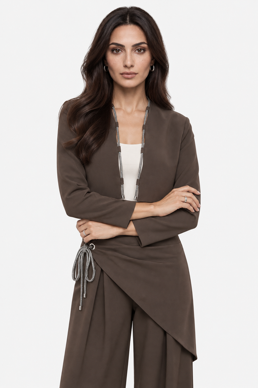 Metallic Trim Cropped Open-Front Jacket