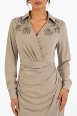 Embellished Collar Draped Maxi Dress