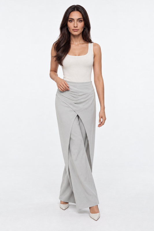Draped Overlay Wide-Leg Pant